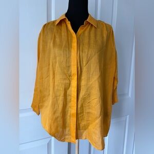 Lafayette 148 New York Mustard Button Down Linen Shirt Medium